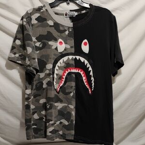 (C-19) SALE! A Bathing Ape Distressed Black & Gray Tee